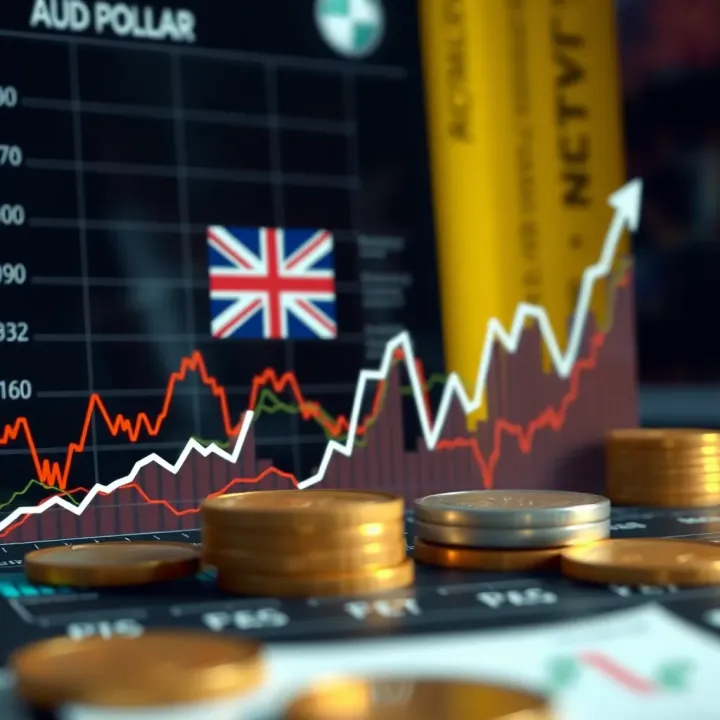 Graph showing the exchange rate fluctuations between the Australian Dollar and US Dollar over recent months
