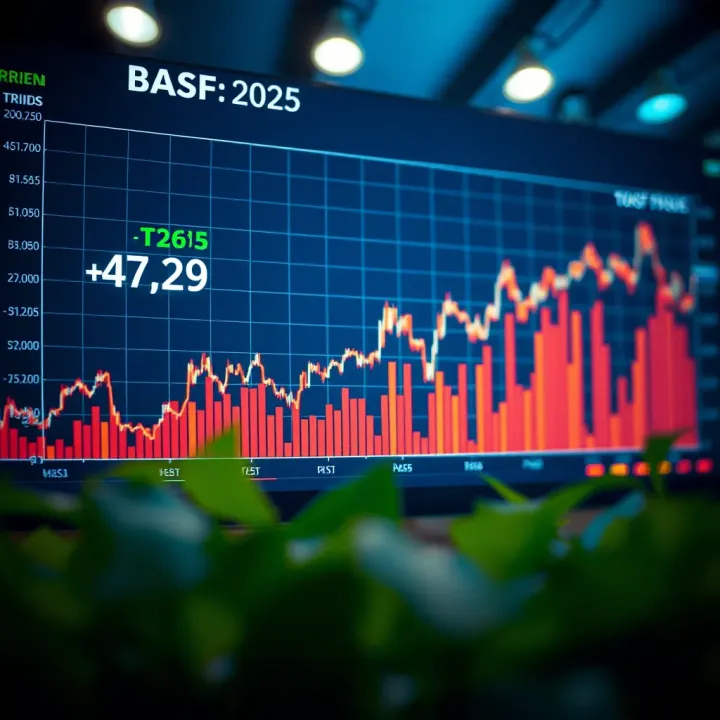 Graph showing BASF stock price trends and forecasts with financial data overlays