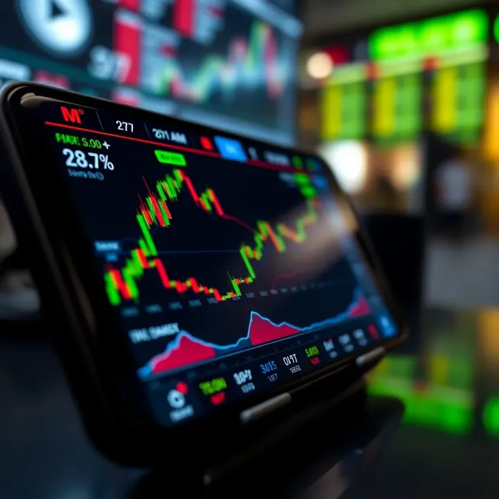 User interface displaying various stock market charts and real-time trading data on a mobile device