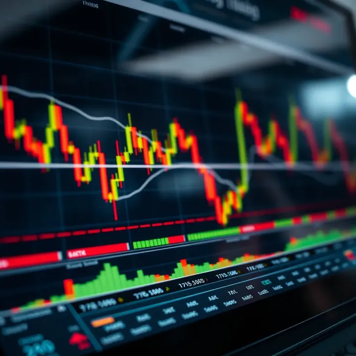 Chart showing currency trading patterns with rising trend lines and candlestick indicators