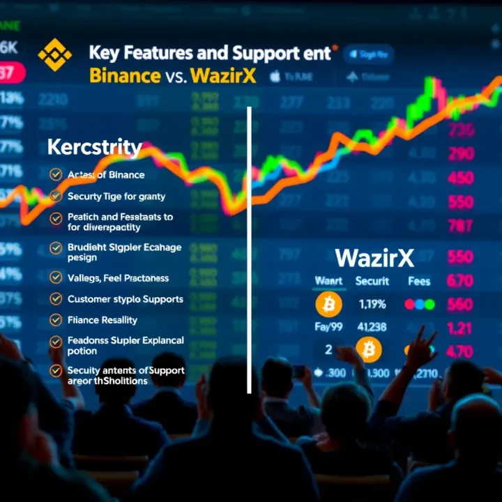 Visual representation of key features including security, fees, and customer support of Binance and WazirX