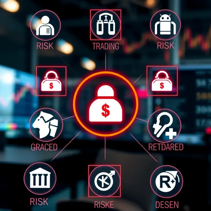 Illustration of risk assessment and regulatory compliance symbols related to trading safety