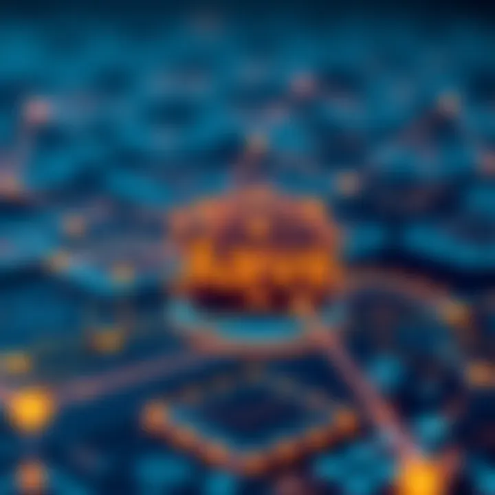 Conceptual representation of decentralized finance ecosystem with Aave protocol highlighted