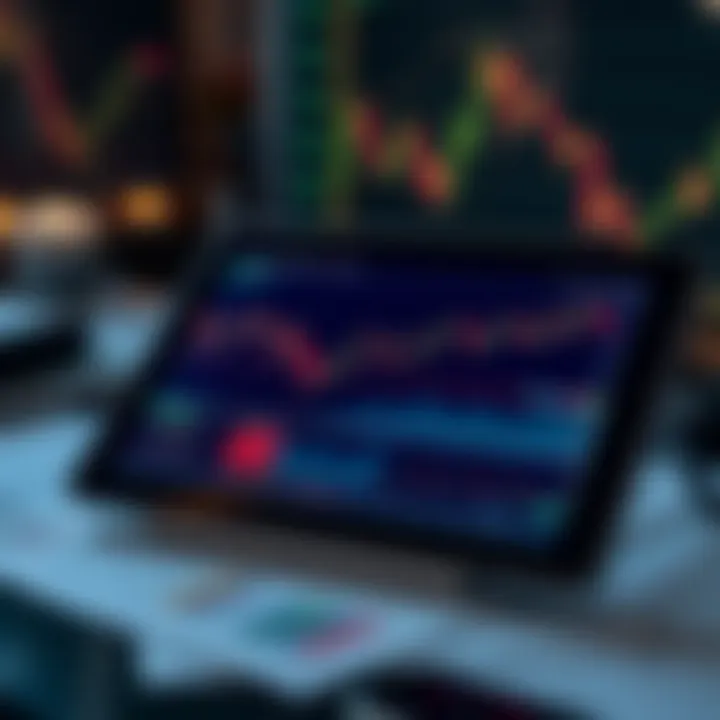 Modern tablet with financial graphs and trading apps open, placed on a desk with financial documents