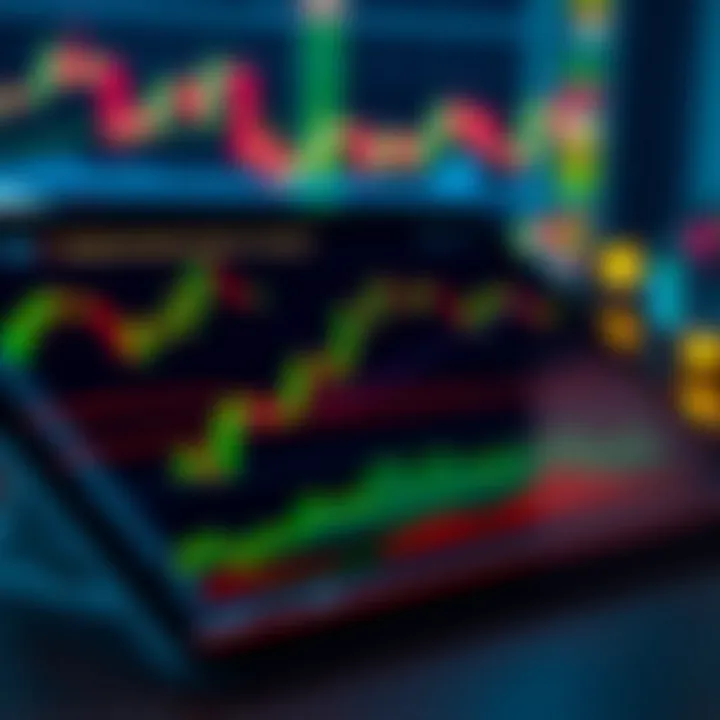 Trading App Interface with Real-Time Market Graphs on Tablet Close-up of a modern tablet with trading app interface and colorful candlestick graphs