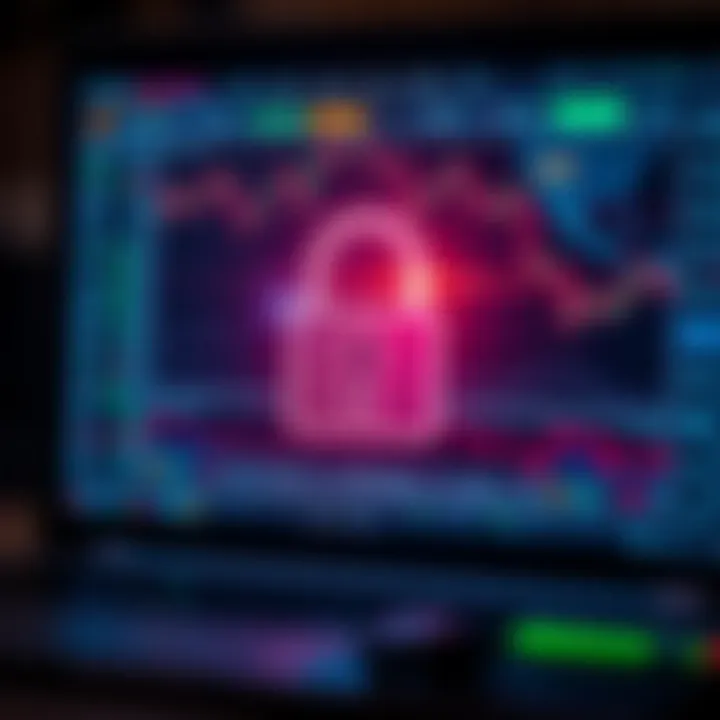 Secure Access to Online Trading Platform with Encryption Secure login screen with encryption symbols representing safe access to online trading platforms