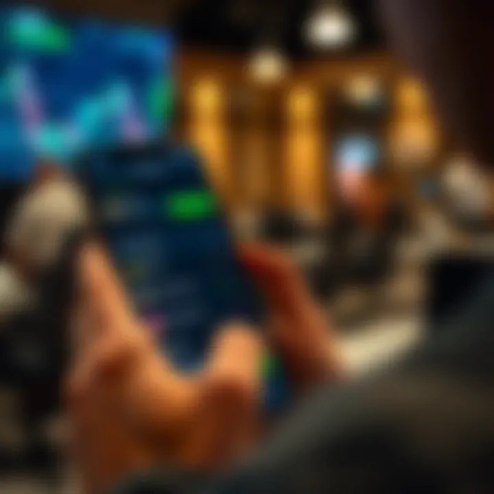Overview of Mobile Trading App with Investment Options and Portfolio Summary User interacting with a mobile app displaying various investment options and portfolio summary