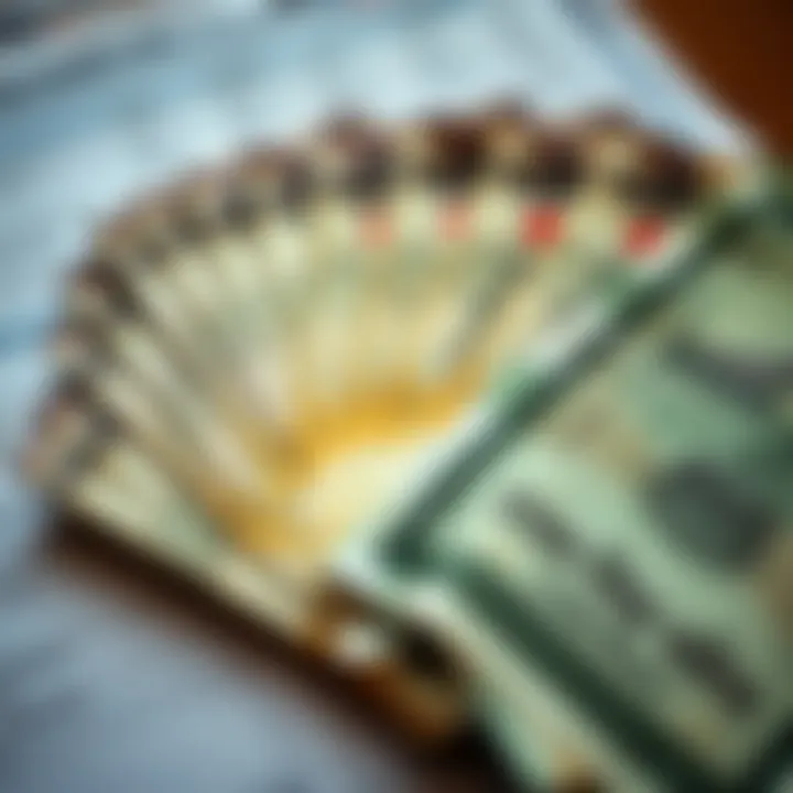 Closeup of Indian rupee notes fanned out on a financial document
