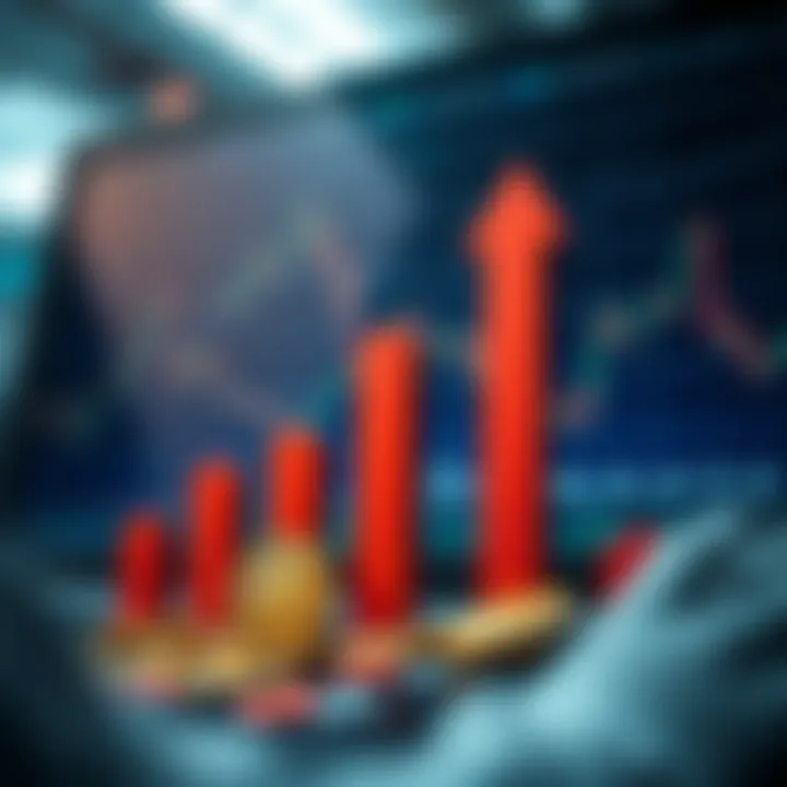 Conceptual illustration of capital growth with upward arrows and forex currency symbols