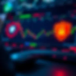 Illustration of secure online trading with charts and safety symbols