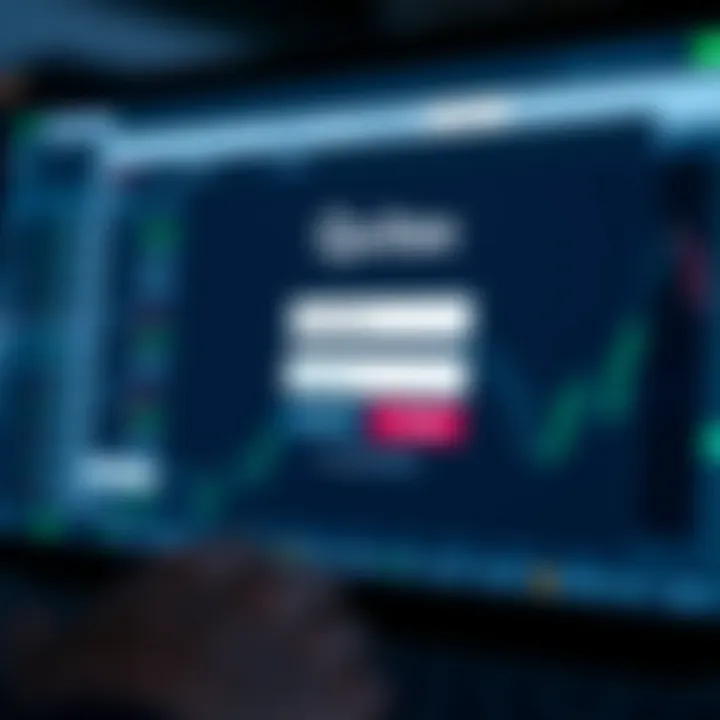 Secure login interface of Quotex platform showing username and password fields