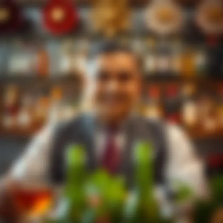 Portrait of Ravi Jaipuria with a backdrop of beverage and hospitality industry elements