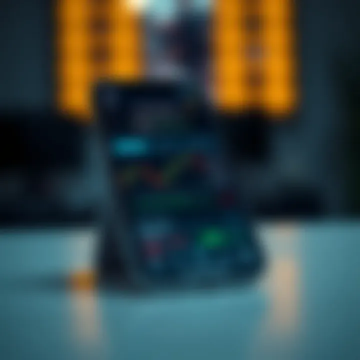 Mobile phone displaying a secure trading app interface with stock market charts