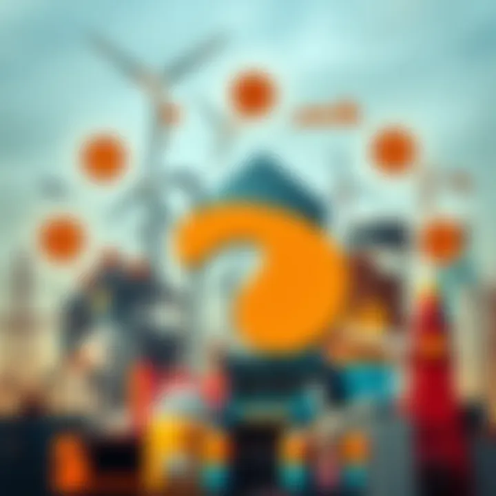 Collage of industrial sectors including energy and telecommunications symbolizing company diversification