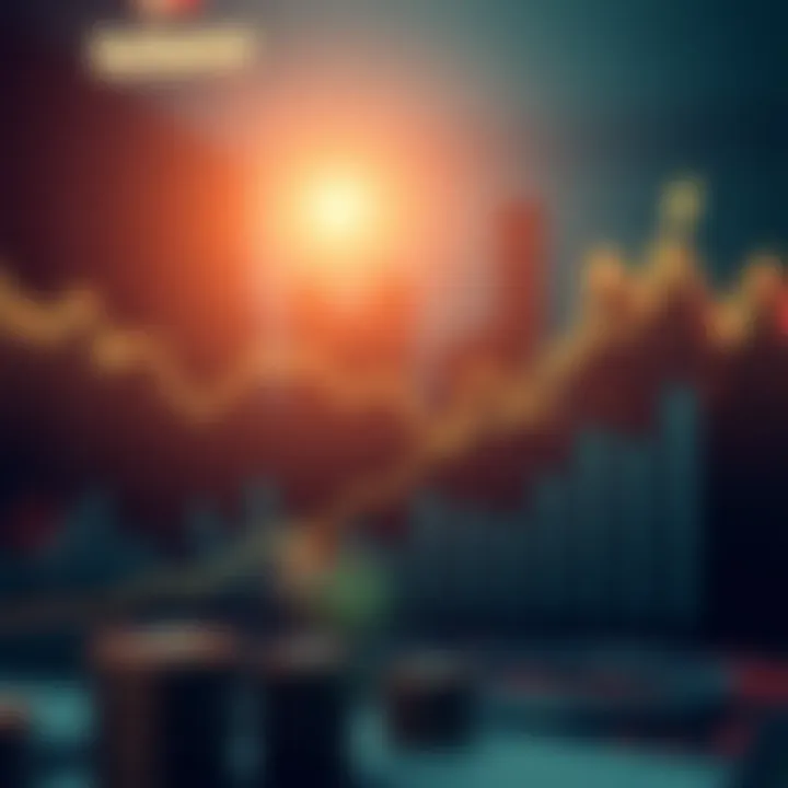 Graph showing upward trend in stock prices with financial icons and charts