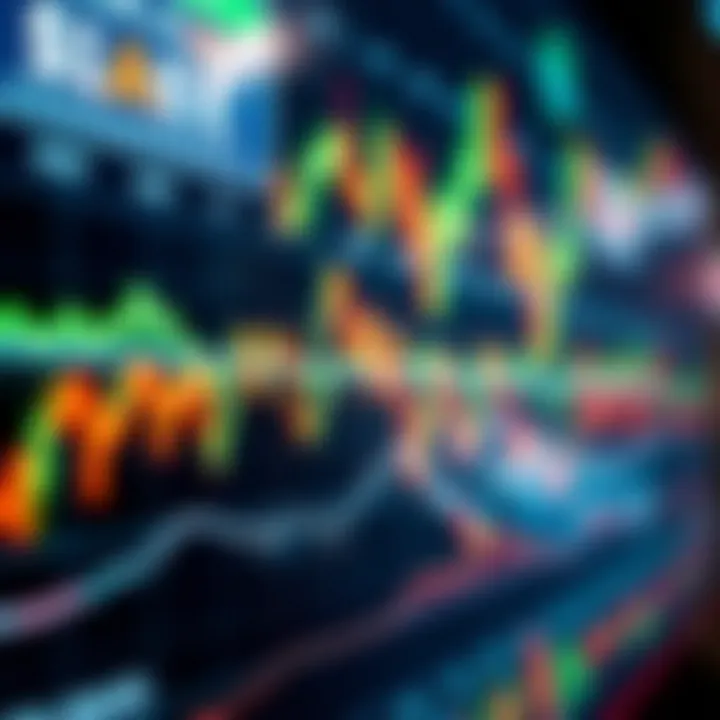 A dynamic digital chart displaying fluctuating forex currency pairs and financial data
