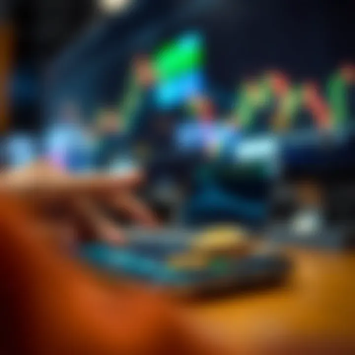 Conceptual illustration of risk-free trading practice with virtual currency on a mobile device