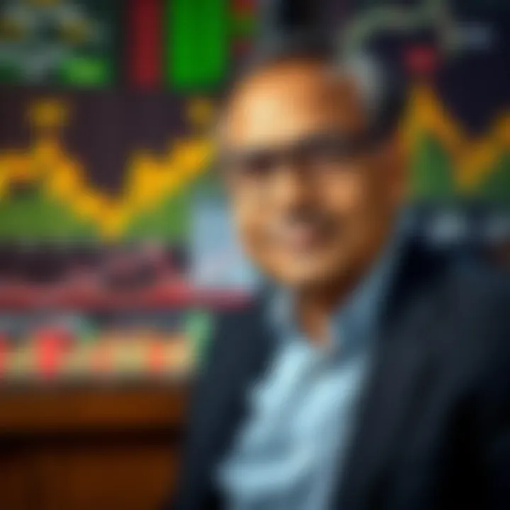 Portrait of Aswath Damodaran with financial charts and valuation graphs in the background