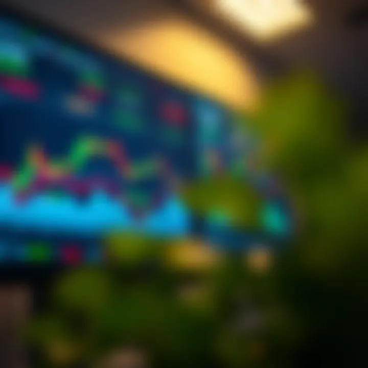 Illustration of digital trading platform interface displaying various asset charts and price movements