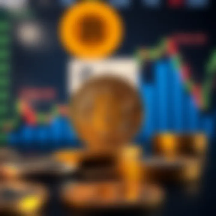 Digital representation of cryptocurrency symbols with Indian rupee sign in background