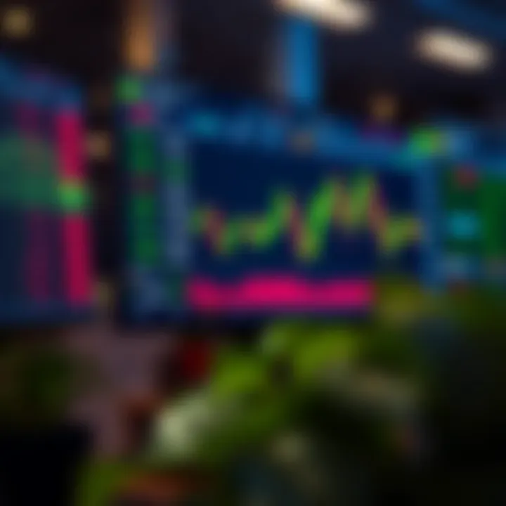 Digital interface displaying forex trading platform with virtual currency balances and market indicators