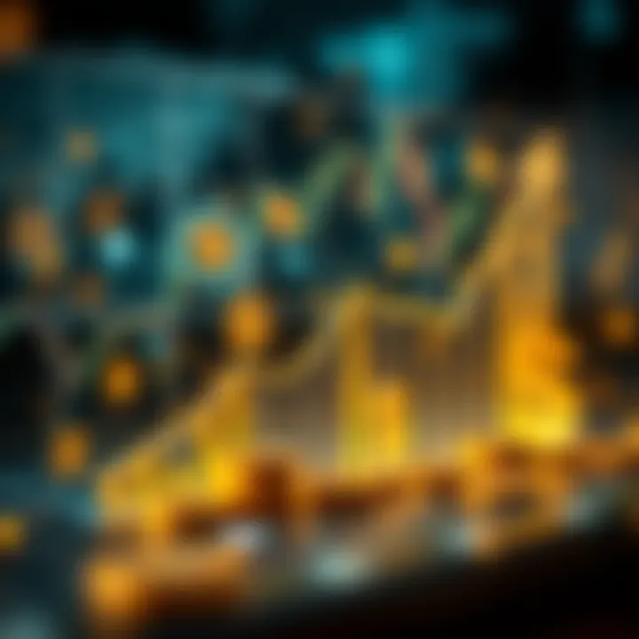 Digital Investment and Market Growth Visualization Abstract representation of digital investment concepts with icons of currency symbols and upward trending graphs