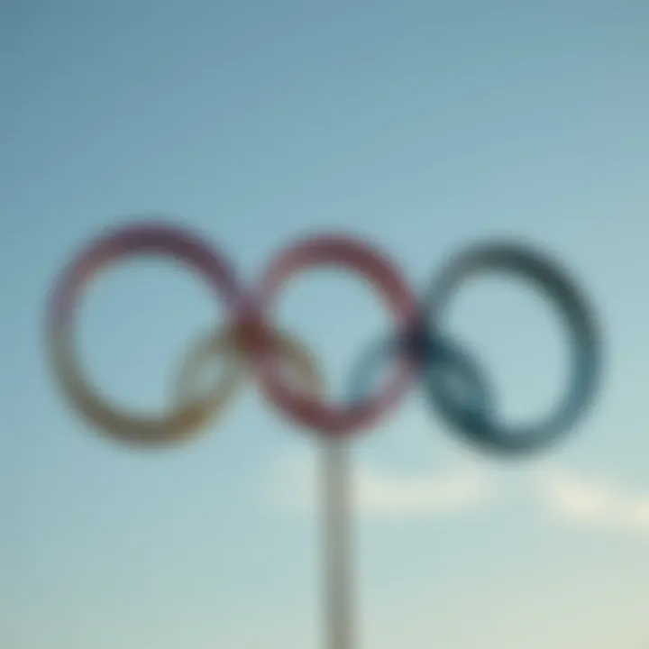 Symbol of the Olympic Movement Uniting the World through Sports Olympic rings symbolizing unity and global sportsmanship against a blue sky background