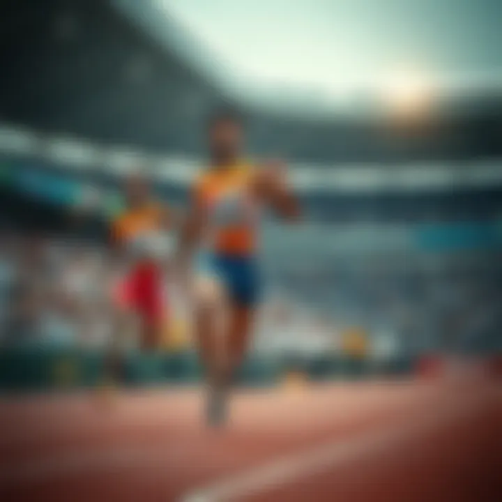 Indian Athletes Representing the Nation in Olympic Competition Indian athletes competing on track with a cheering stadium crowd