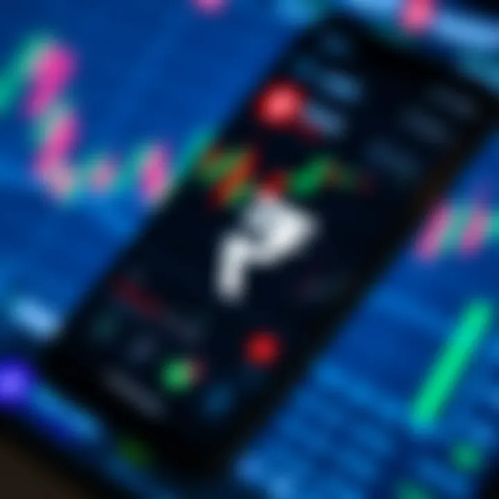 Mobile phone displaying a forex trading app with Indian Rupee symbol and charts