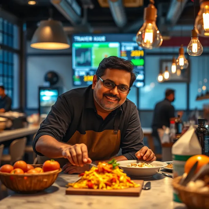 Modern Indian culinary market with innovative food ventures reflecting entrepreneurial spirit