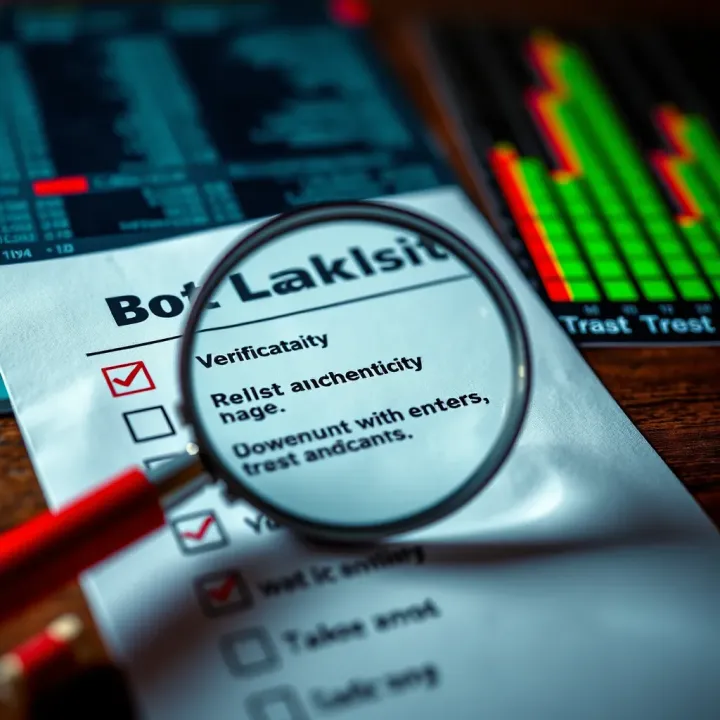 Checklist with magnifying glass emphasizing verification and trust indicators