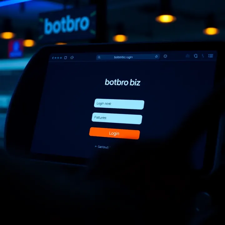 User interface showing login screen of Botbro Biz platform with input fields and login button