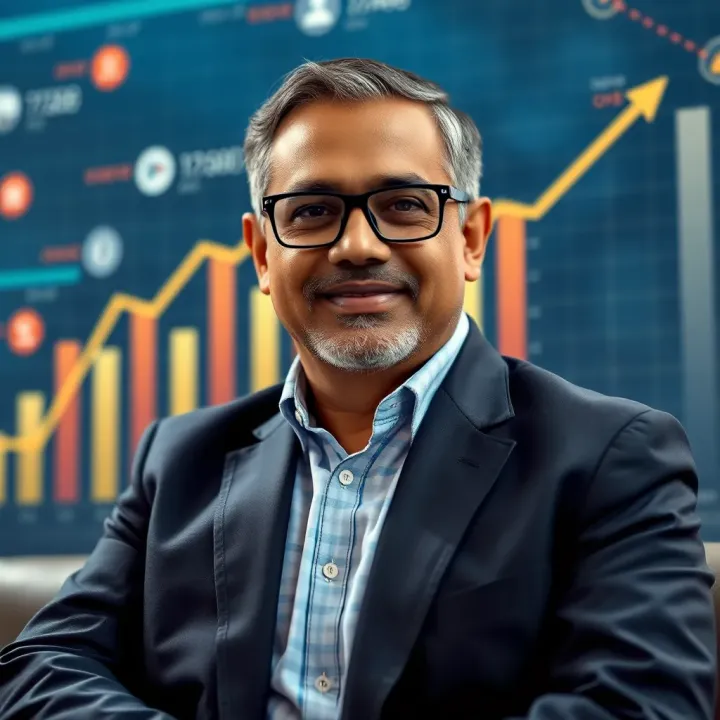 Conceptual graphic showing growth charts and investment icons representing business success