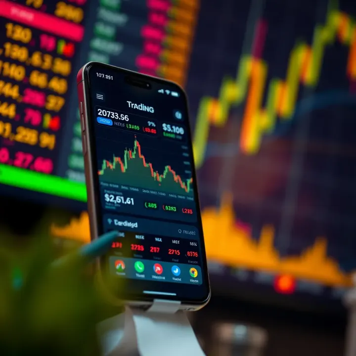 Interface of a mobile trading application displaying stock charts and market data