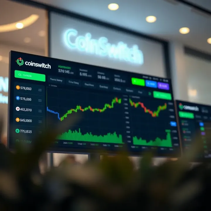 User interface of CoinSwitch Kuber platform displaying cryptocurrency trading options and portfolio overview