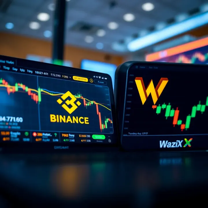 User interface comparison of cryptocurrency exchange platforms Binance and WazirX showing trading options