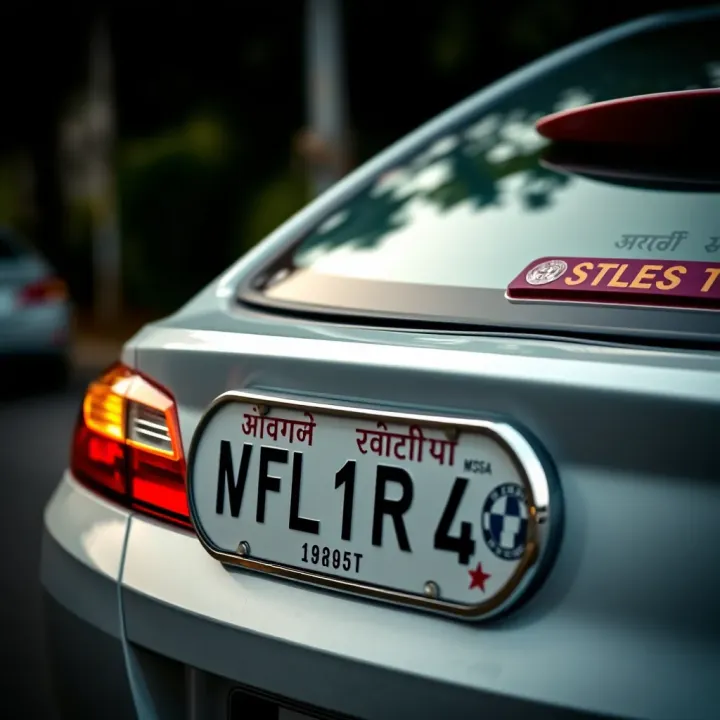 Illustration of a vehicle with registration plates and official seal