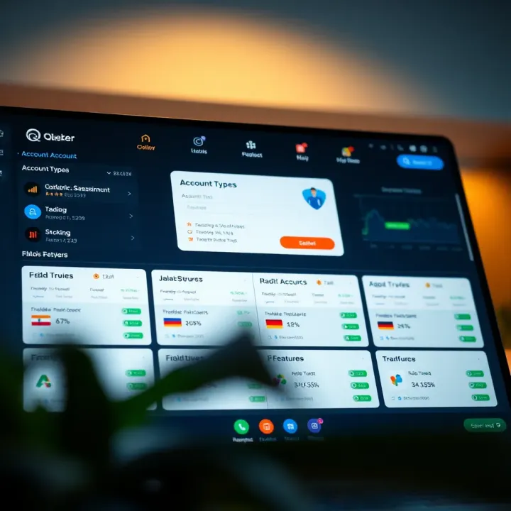 Dashboard showing various account types and features available on QX Broker platform