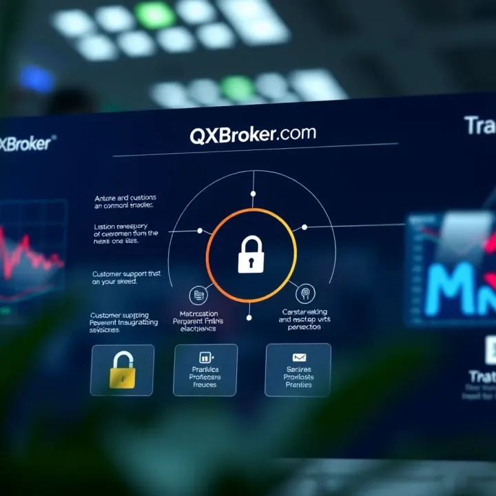 Diagram illustrating security layers and customer support features provided by QXBroker.com
