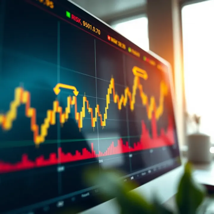 Graph depicting binary options trading strategies with upward trends and risk indicators