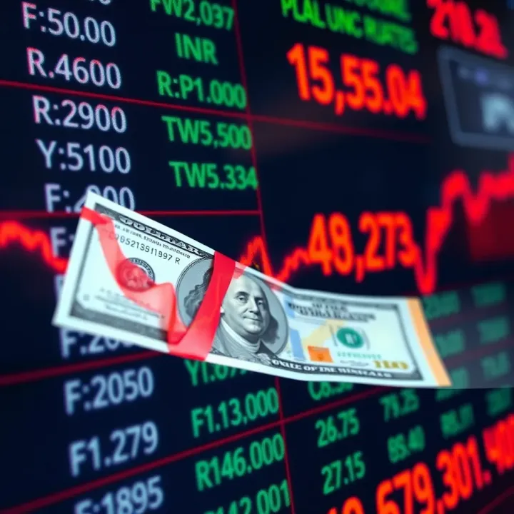Currency exchange with US dollars and Indian rupees on a digital forex board