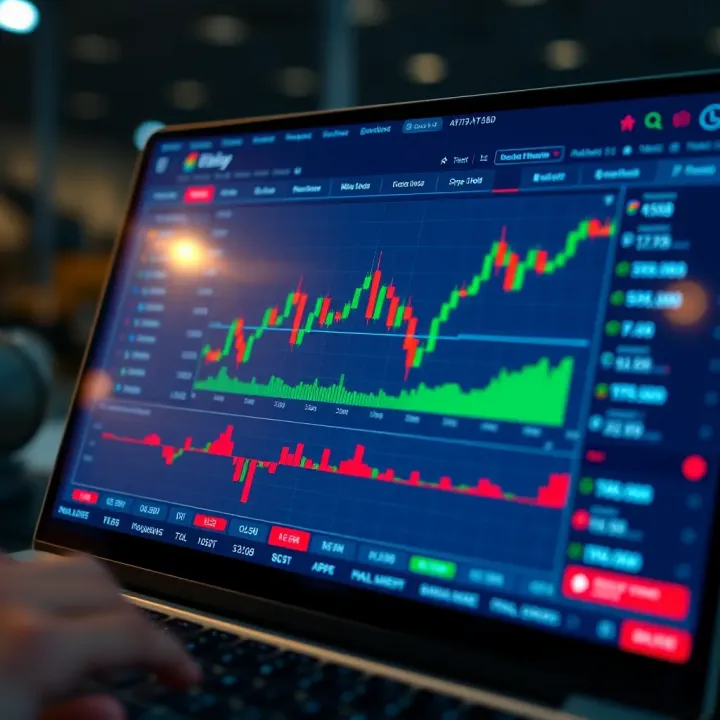 Interface of a demo trading application showing virtual stock prices and portfolio details