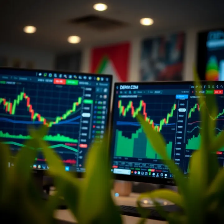 Screenshot showing Deriv.com trading platform with forex and commodities charts
