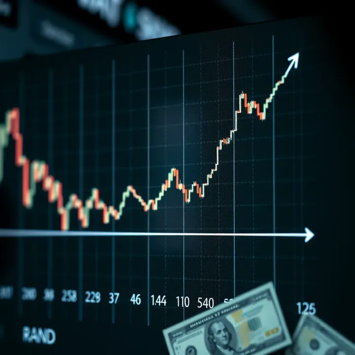 Graph showing exchange rate fluctuations between US dollar and South African rand over time