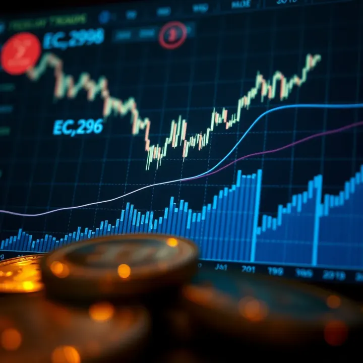 Graph showing upward and downward trends in Ecash price over time