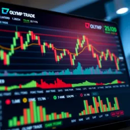 Digital interface displaying candlestick charts and trading indicators
