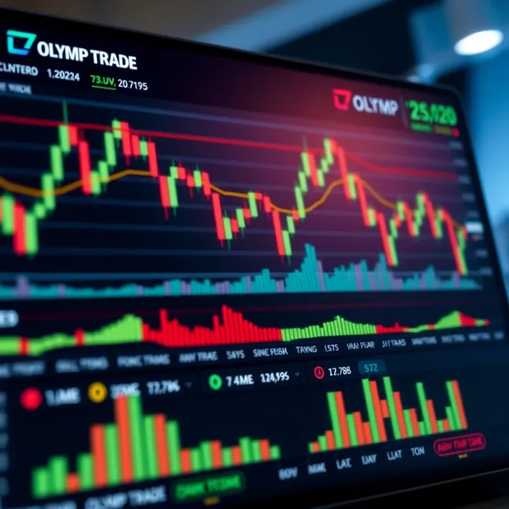 Digital interface displaying candlestick charts and trading indicators