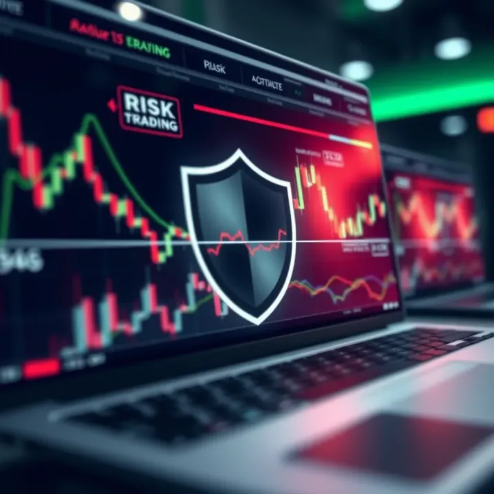Illustration of risk management concepts with charts and protective shields