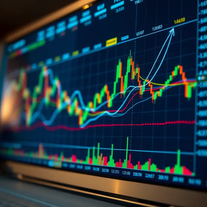 Chart displaying various technical indicators and trend lines for trading analysis