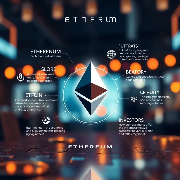 Visualization of factors influencing Ethereum valuation including market demand, technological updates, and investor sentiment